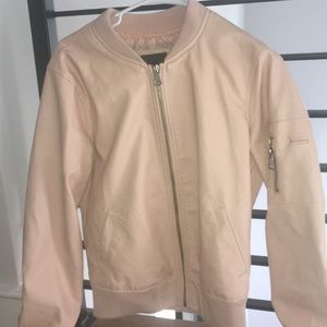 Pink Leather Bomber Jacket